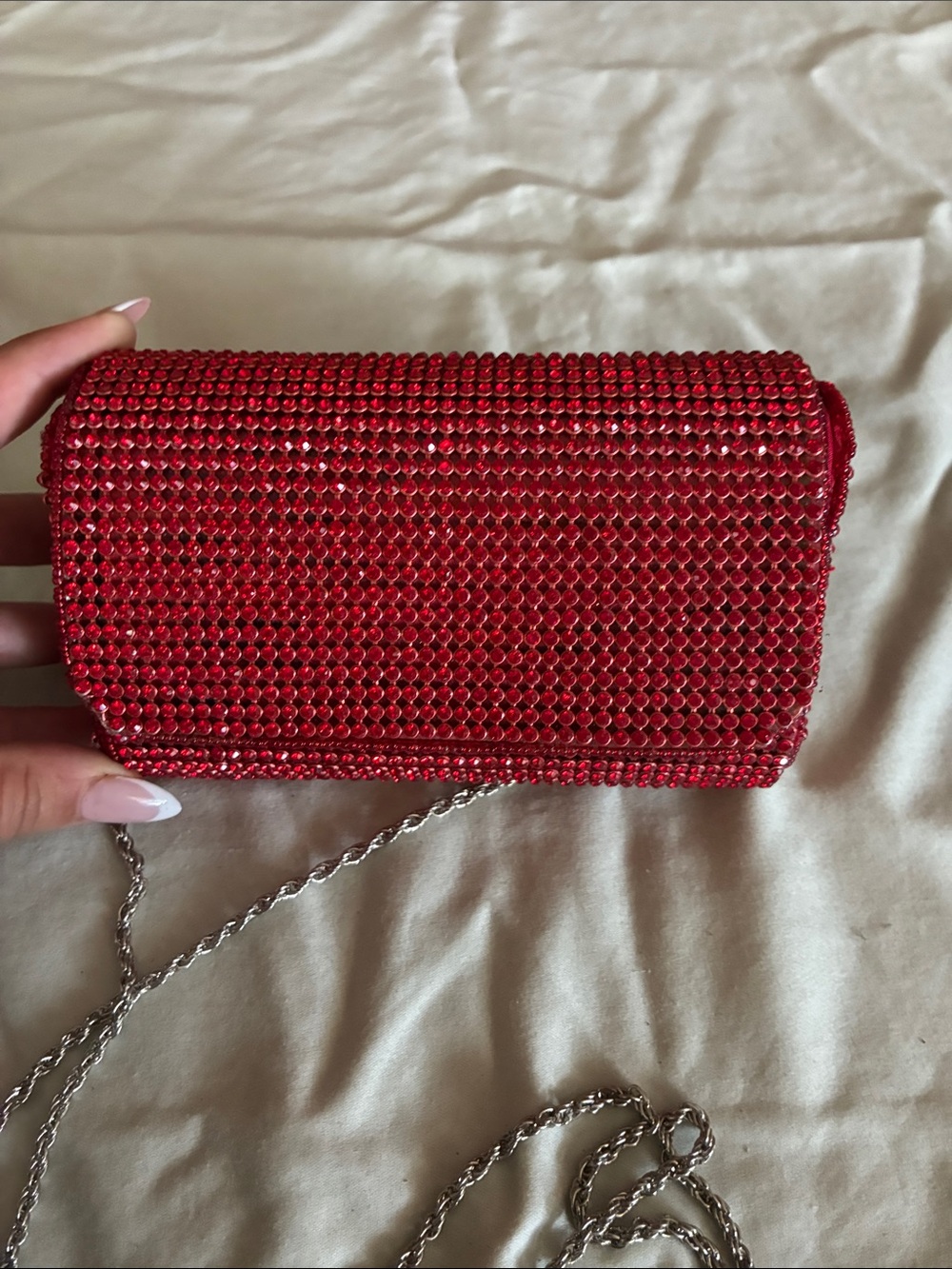 RSVP Red Crystal Wristlet Clutch with Silver Chain